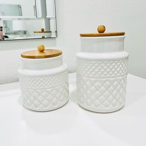 White Ceramic storage jar, Canister set of 2